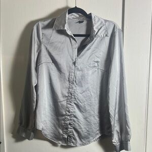 Women's Silver Button Down Satin Shirt